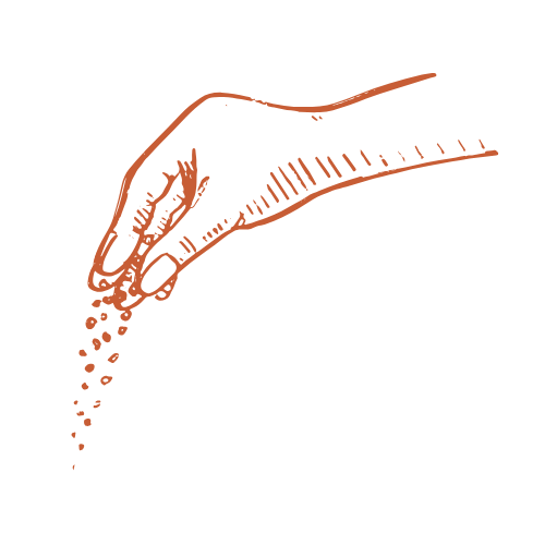 Hand-drawn illustration of a hand sprinkling ingredients