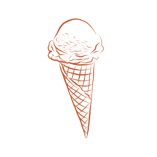 Hand-drawn illustration of an ice cream scoop in a waffle cone