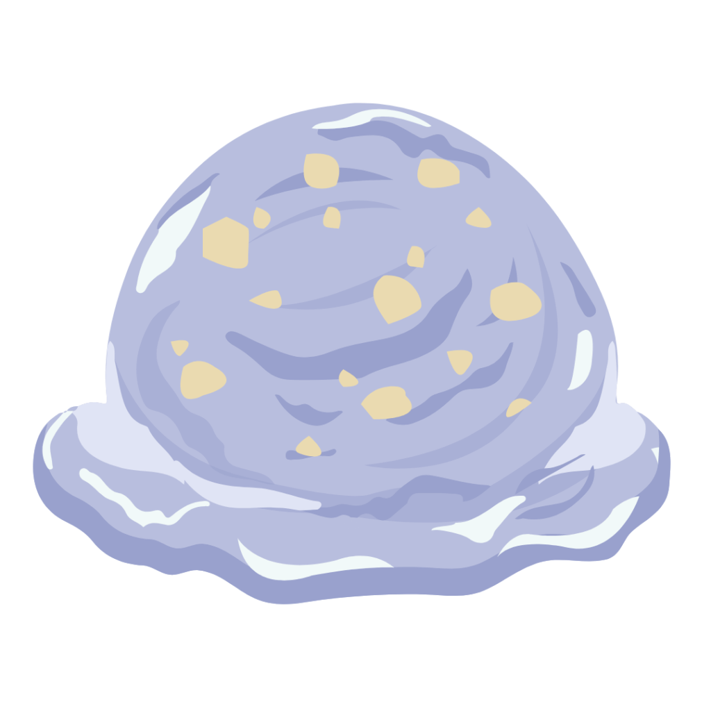 Scoop of blueberry cream cheese ice cream with crispy wonton strips