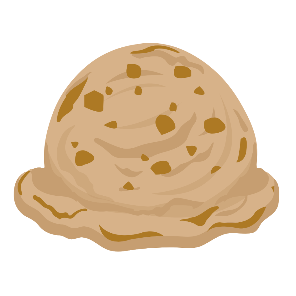 Scoop of milk-based chocolate ice cream with chocolate Pocky sticks mixed in