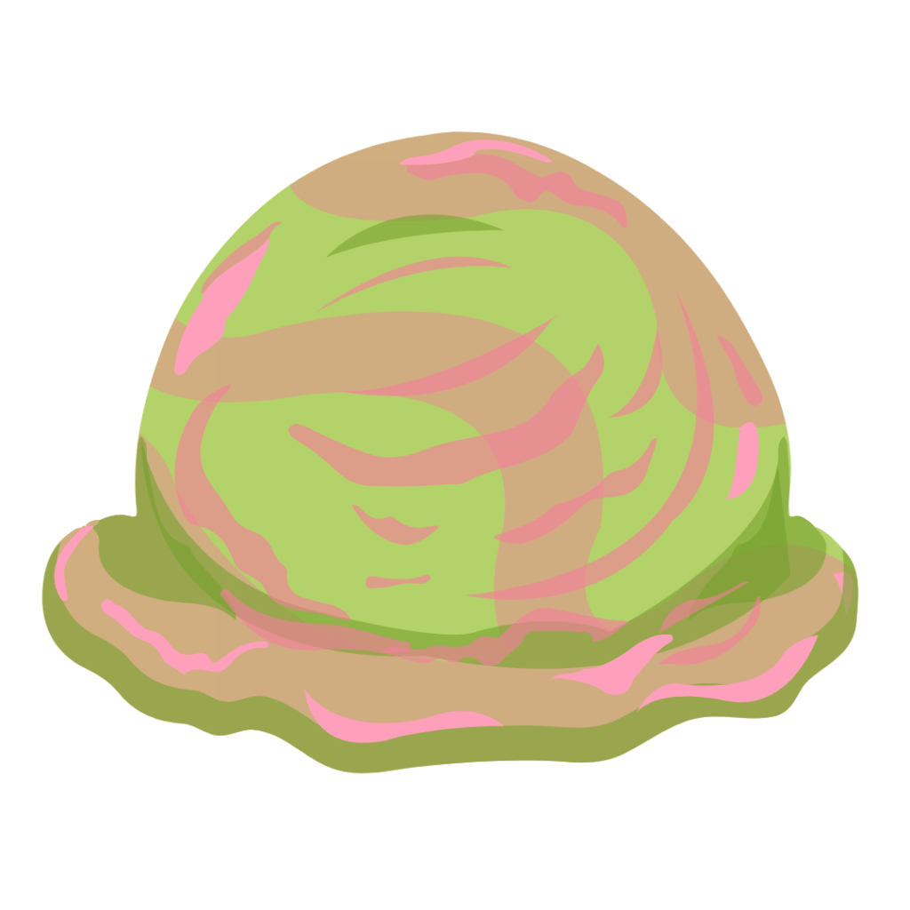 Scoop of strawberry matcha ice cream with a swirl of pink and green