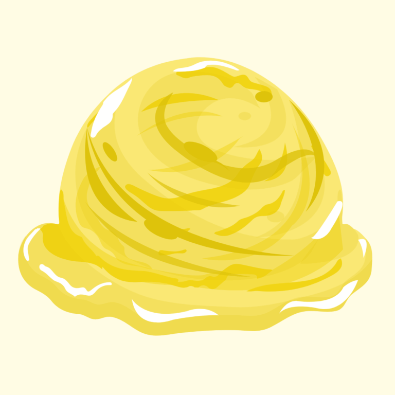 Scoop of durian ice cream with a creamy yellow color
