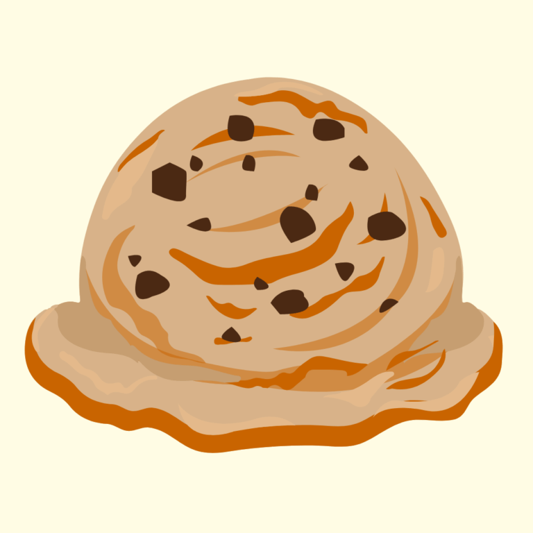 Scoop of Vietnamese coffee ice cream with dark chocolate stracciatella swirls